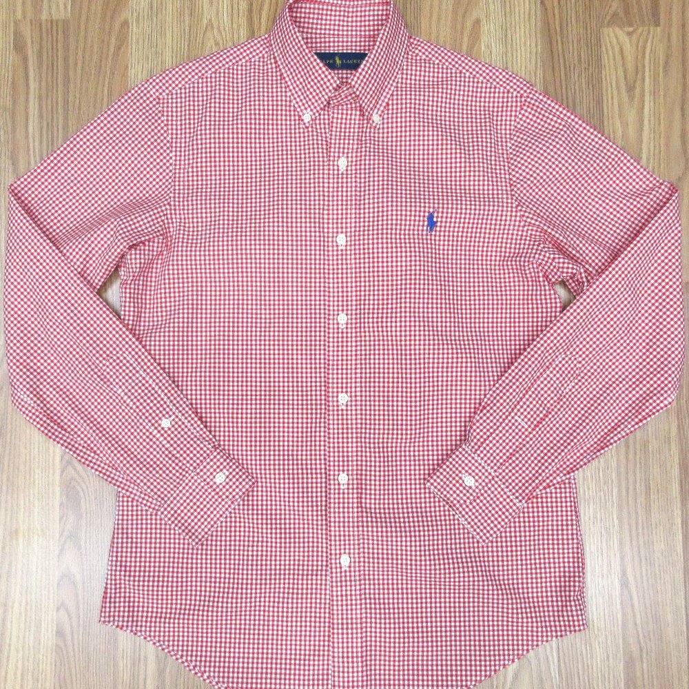 Ralph Lauren Men's Red Gingham Button-Down Dress Shirt